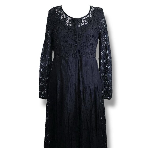 Vintage 90s Divine Sarah Womens Dress Medium Black Beaded Lace Maxi Whimsigoth - Picture 4 of 13
